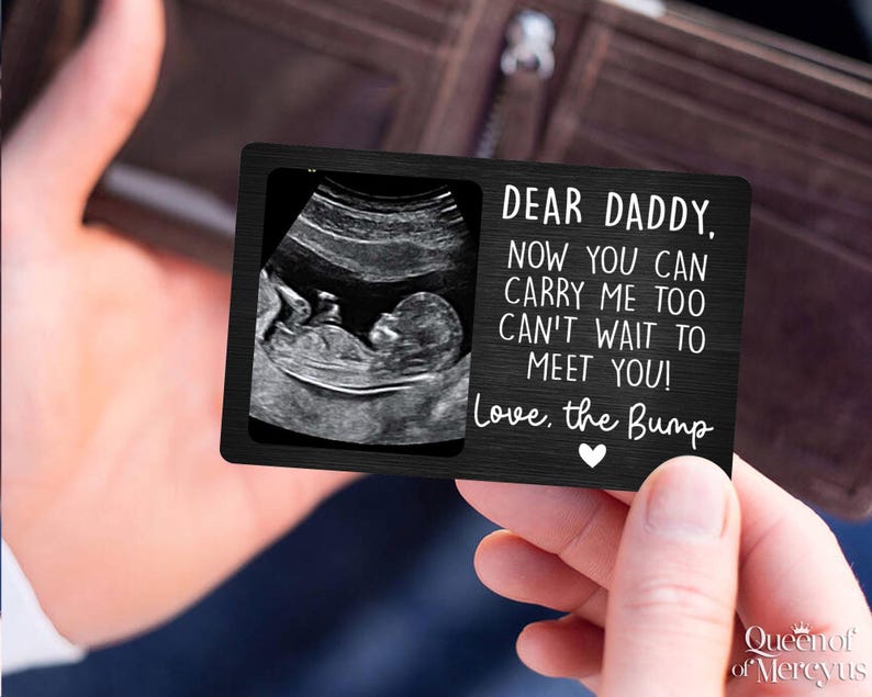 Tarjeta de billetera con foto de ultrasonido personalizada, regalo para el Día del Padre, "Estoy deseando conocerte", anuncio de embarazo, tarjeta para recién nacido imagen 2