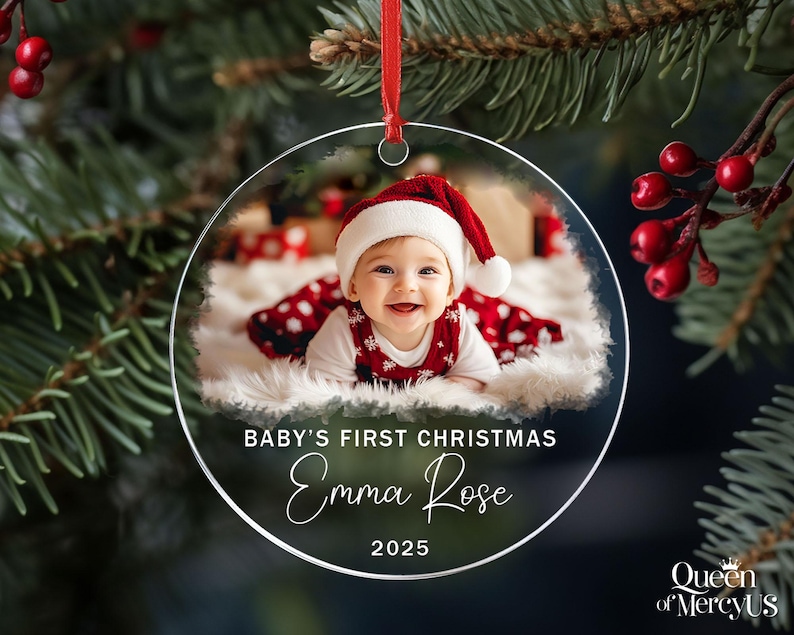Personalized Baby Photo Ornament, Custom Baby’s First Christmas Keepsake, Newborn Ornament, Baby Face Picture Ornament, New Baby Xmas Gift image 7