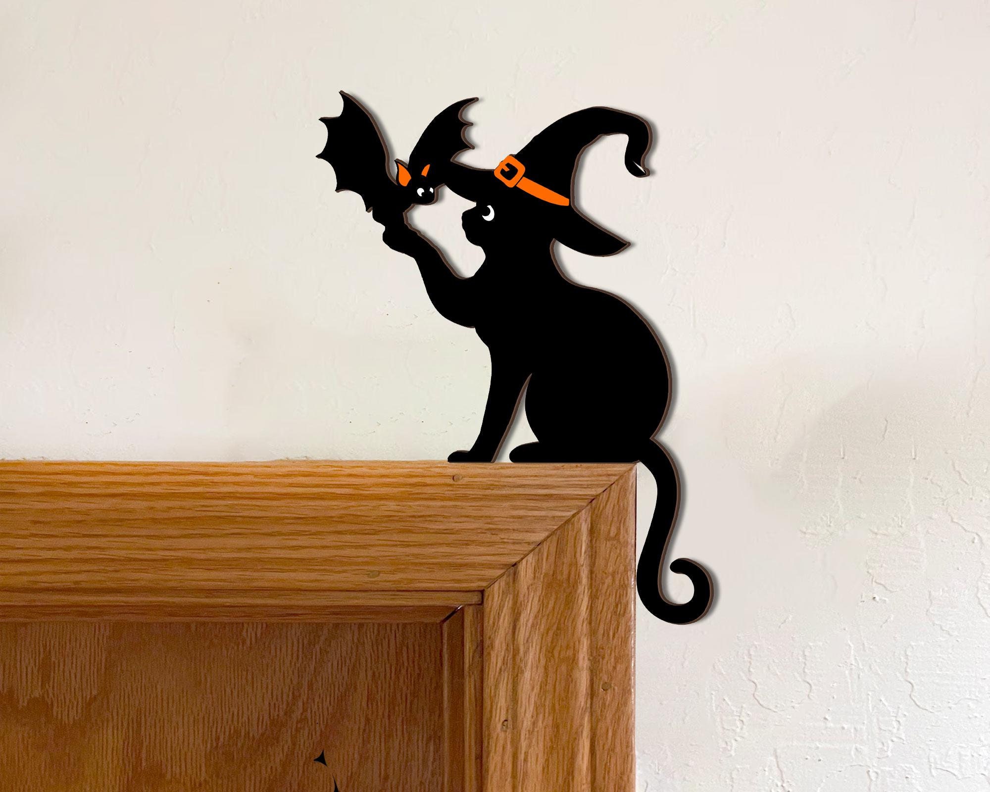 Black Cat Door Topper, Black Cat Door Corner Sign, Halloween Bat Door Topper, Black Cat Halloween Decor, Cat Lover Gift,Halloween Home Decor