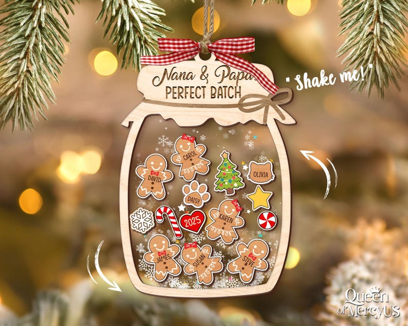 Gingerbread Christmas Ornament, Grandkids Ornament, Family Cookie Ornaments, 4D Shaker Ornament with Grandkids, Nana & Papa's Perfect Batch image 2