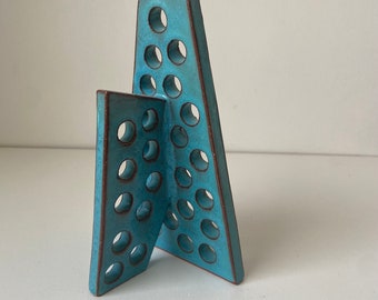 Bright blue geometric ceramic sculpture. Small #5