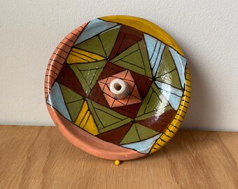 Quilt inspired triangle pattern incense burner ceramic handmade