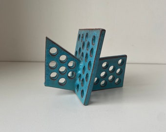 Bright blue geometric ceramic sculpture. Small #9