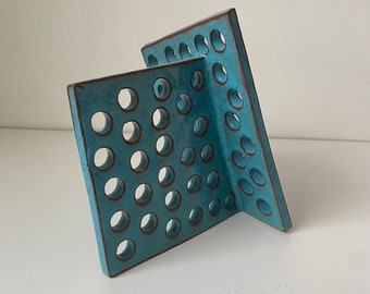 Bright blue geometric ceramic sculpture. Small #3