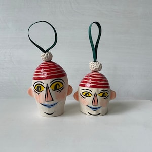 Porcelain house plant ornament Head with RED Pom-Pom hat image 1