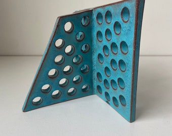 Bright blue geometric ceramic sculpture. Small #8