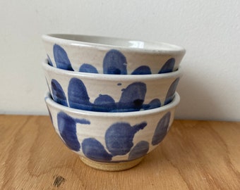 Little bowl with blue and white polka dots