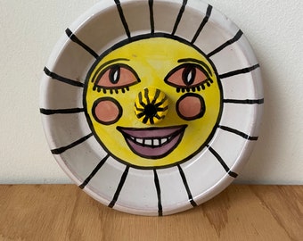 Smiley face Sun incense burner ceramic handmade