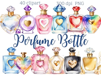 Perfume Bottle Clipart Bundle: Beauty Graphics, 40 PNG Files (Digital Download)