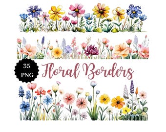 Bordi floreali ad acquerello: cornice floreale PNG Clipart (download digitale)