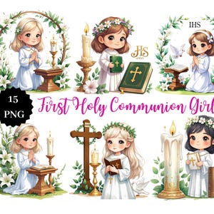 15 PNG Kommunion Mädchen - Clipart ohne Hintergrund, druckbare Grafiken für Einladungen & Dekorationen