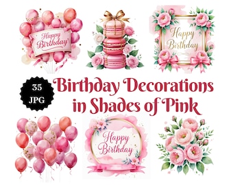 Rosa Geburtstags-Dekorationen: Party Dekor Bündel (Digitaler Download)