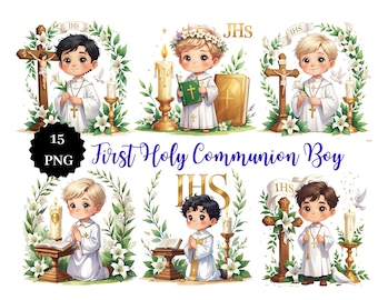First Holy Communion Boy Clipart: Invitation Graphics (PNG Digital Download)
