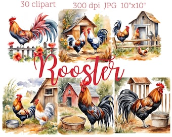 Haankunstafdrukken: boerderijdieren clipartbundel (digitale download)