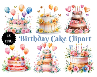 Birthday Cake Clipart | Party PNG Graphics (18 Files)