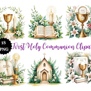 18 PNG Primeira Comunhão | Clipart de Sagrada Comunhão | Gráficos Religiosos | Fundo Transparente