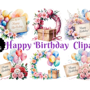 20 Geburtstag Clipart | Alles Gute zum Geburtstag Dekorationen | Blumen & Ballon PNG Set |  Transparenter Hintergrund