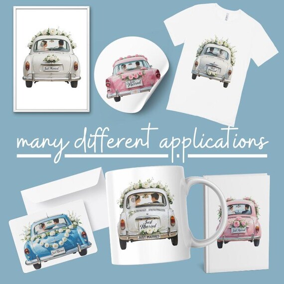 Romantic Wedding Car Clipart | 20 PNG | Just Married | Transparent
