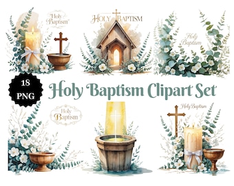 Watercolor Baptism Clipart Set: Christian Elements (PNG, Digital Download)