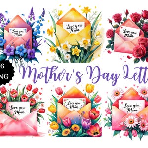 Carta del Día de la Madre Clipart / 16 PNG / Deseos florales / Fondo transparente