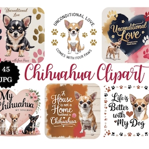 45 Chihuahua Clipart JPGs with Text | Cute Dog Illustrations | Chihuahua Graphics with Sayings | Printable Dog Art