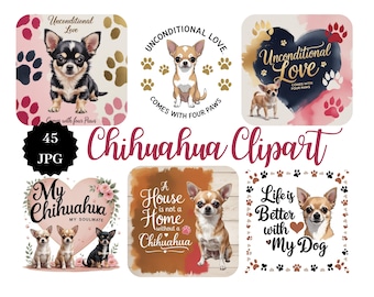 Chihuahua Clipart | 45 Hunde Illustrationen mit Sprüchen (JPG)