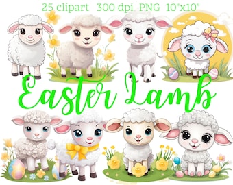 Easter Lamb Clipart | Cartoon Sheep PNG Files (Digital Download)