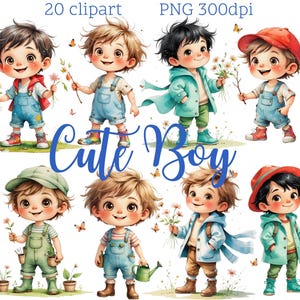 20 Märchenbuch Junge | Niedliche Aquarell Illustration PNG | Pastell Digital Art | Märchen Kind Clip Art | Sofort Download
