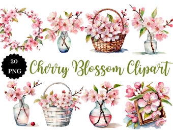 Imágenes prediseñadas de flor de cerezo / 20 imágenes PNG / Fondo transparente / Arte floral / Descarga digital / Sakura PNG