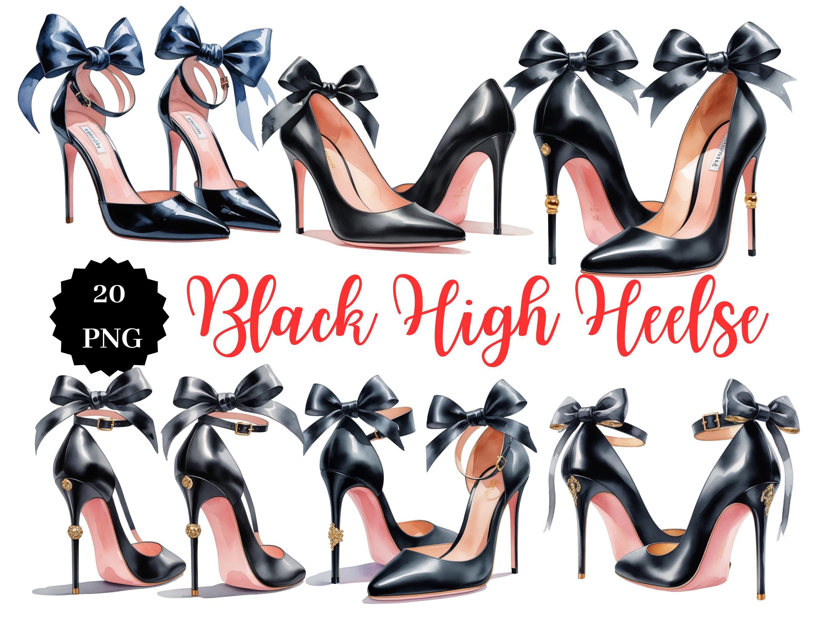 Black High Heels Clipart Glam Bow Pumps, Fashion Illustration (digital — free download