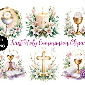20 PNG de Primera Comunión / Imágenes prediseñadas de Santa Comunión / Gráficos religiosos / Fondo transparente