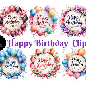 Decoraciones de feliz cumpleaños / Conjunto PNG de flores y globos / Clipart de 18 cumpleaños / Fondo transparente