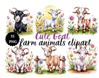 Goat Clipart | Farmhouse PNG Graphics (Digital Download, 15 Files)