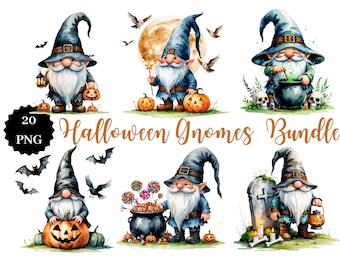Halloween Gnome Clipart Bundle – 20 Spooky PNGs (Digital Download)