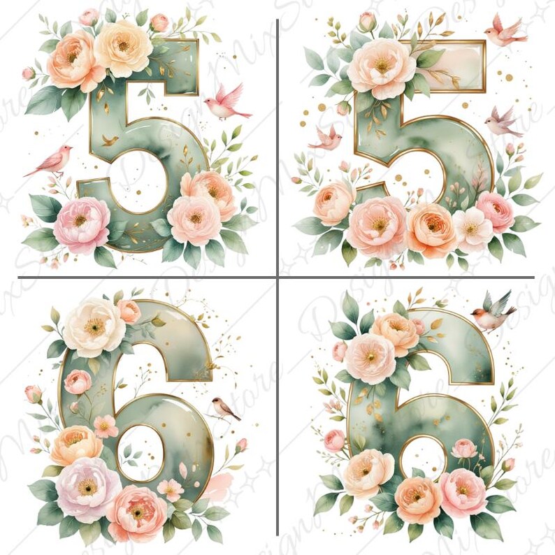 20 PNG Floral Numbers 0-9 | Pastel Flower Clipart | Decorative Numbers ...