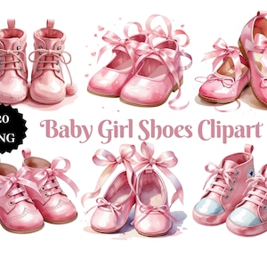 20 cliparts de chaussures bébé fille PNG – chaussons roses pour bébé, graphismes mignon chambre de bébé fille, sublimation et scrapbooking