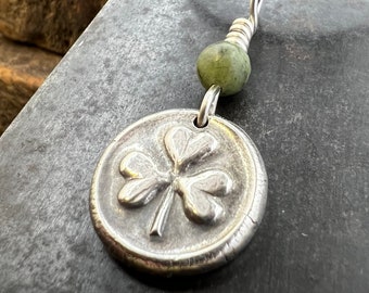 Sterling Silver Shamrock, Clover Charm, Wax Seal Charm, Connemara Marble, Irish Celtic Jewelry, Irish Clover, Trinity, Handmade Jewelry