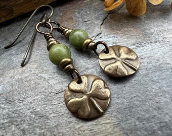 Shamrock Bronze Earrings, Irish Clovers, Connemara Marble, Irish Shamrock, Irish Celtic Jewelry, St Patrick's Day, Bronze Anniversary