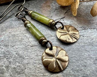 Shamrock Bronze Earrings, Irish Clovers, Connemara Marble, Irish Shamrock, Irish Celtic Jewelry, St Patrick's Day, Bronze Anniversary