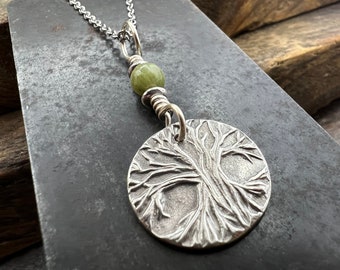 Tree of Life, Sterling Silver Charm, Connemara Marble, Silver Tree Necklace, Leather & Vegan Cords, Stainless Steel Chain, Earthy Nature