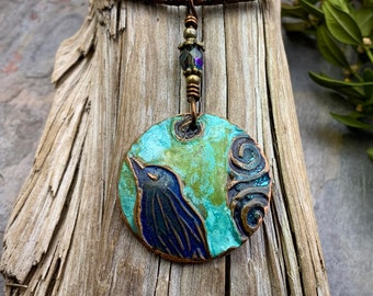 Bronze Earth Goddess Focal /& Glass Green Beaded Necklace Wicca Pagan jewellery