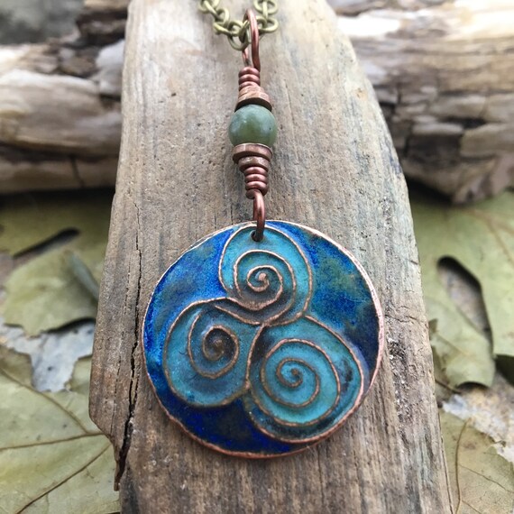 Newgrange Spirals Connemara Marble Triple Spiral Pendant Irish Celtic Jewelry Necklace Copper Verdigris Pagan Druid - Newgrange Triple Spiral Pendant Newgrange Spirals Connemara Marble Triple Spiral Pendant Irish Celtic Jewelry Necklace Copper Verdigris Pagan Druid - Newgrange Triple Spiral Pendant