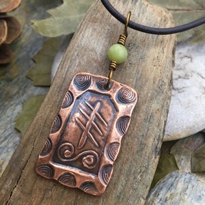 Reed Ogham Charm, Copper Pendant, Celtic Tree Astrology, Connemara Marble, Irish Celtic Spirals, Hand Carved, October 28 to November 24 image 4