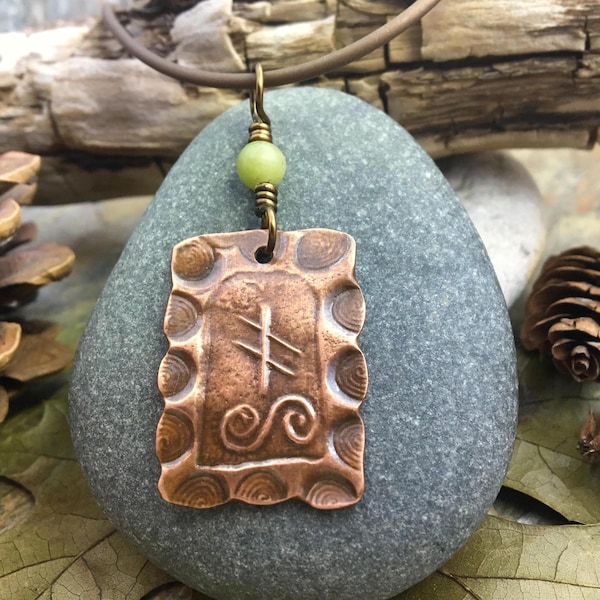 Ivy Ogham Charm, Copper Pendant, Connemara Marble, Celtic Tree Astrology, Hand Carved Art, Leather & Vegan Cords, September 30 – October 27