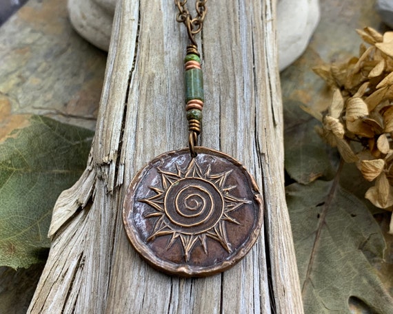 Celtic Sun Spiral Copper Sun Pendant 