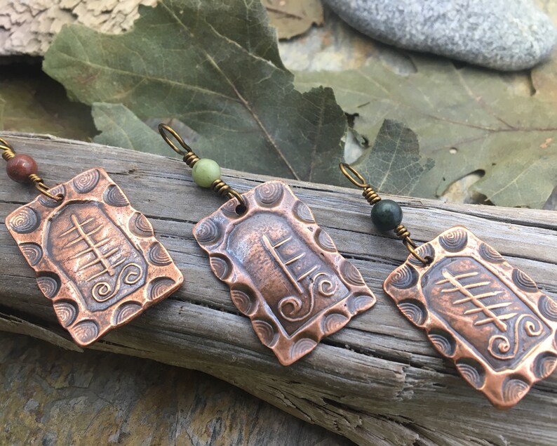 Blackthorn Ogham Charm, Copper Pendant, Celtic Trees, Connemara Marble, Hand Carved, Irish Celtic Spirals, Druid Sacred Trees, Irish Marble image 8