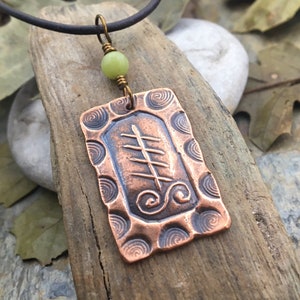 Blackthorn Ogham Charm, Copper Pendant, Celtic Trees, Connemara Marble, Hand Carved, Irish Celtic Spirals, Druid Sacred Trees, Irish Marble image 5