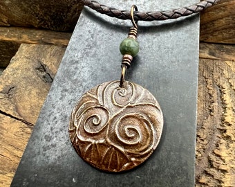 Triskele Copper Pendant, Connemara Marble, Triskelion Triple Spiral, Irish Celtic Pagan, Newgrange Ireland, Celtic Witch, Handcrafted Charm