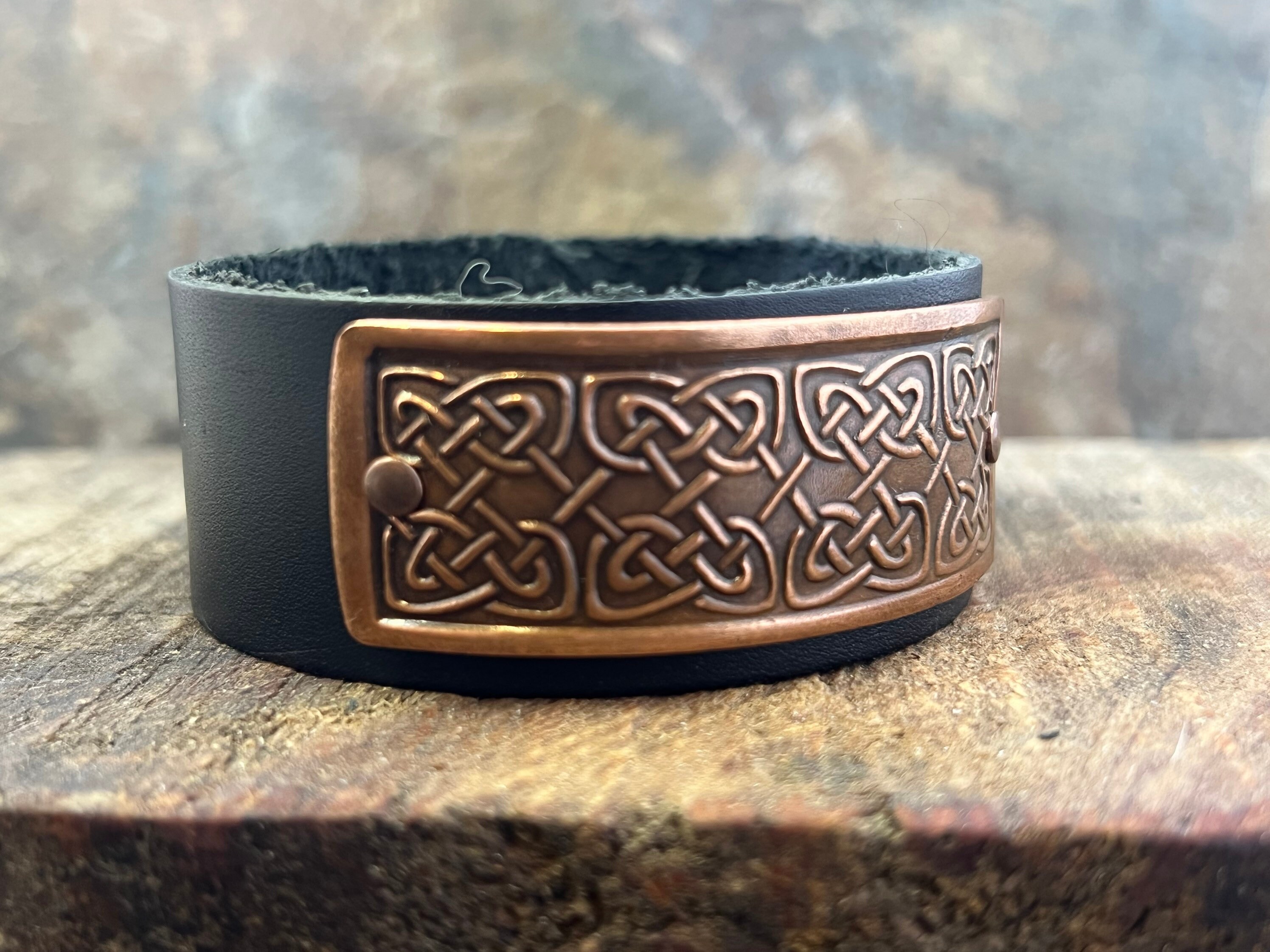 Tree of Life, Copper & Leather Cuff Bracelet, Unisex Jewelry, Hand Carved,  Brown Leather Adjustable Cuff, Size 6.75-8, Earthy Rustic Jewelry