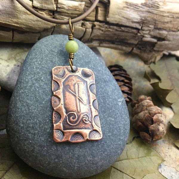 Vine Ogham Charm, Copper Pendant, Connemara Marble, Celtic Tree Astrology, Irish Celtic Spirals, Hand Carved, September 2 to September 29